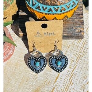 Tipi Heart Lock Earrings Turquoise Southwestern Western Boho Statement